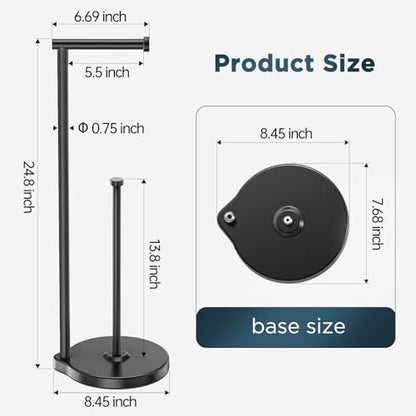 theaoo Heavy-Duty Toilet Paper Holder Stand, Bathroom Storage, Black | Freestanding Toilet Tissue Paper Roll Holder with Reserve Storage. Stainless Steel Stand For Bathroom, Holds Extra Rolls - color: Black