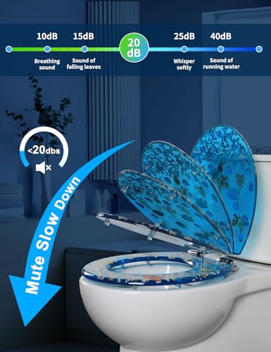 Angol Shiold ROUND Ocean Resin Toilet Seat Soft Close 16.5" | Quick Release Heavy Duty Acrylic Decorative Toilet Seats Easy to Install&Clean (3D Blue Ocean Fish) - color: Transparent Blue Ocean Fish