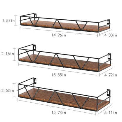 Floating Shelves Set of 3, Wood Wall Shelf, Farmhouse Shelf for Bedroom | Wall Mounted Floating Shelf for Living Room, Bedroom, Bathroom, Kitchen, Office - color: Black