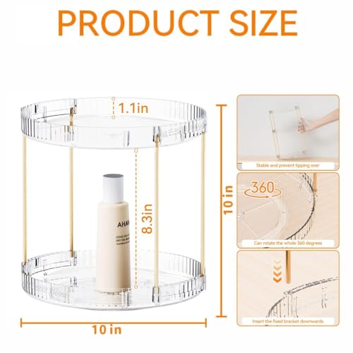 Acrylic 360 Rotating Makeup Organizer and Perfume Organizer,2 Tier Make Up Holder and Acrylic Skincare Organizers for Countertop,Vanity,Bathroom,Clear Spinning Beauty Organizer for Face Product - size: 2 Tier
