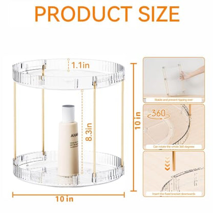 Acrylic 360 Rotating Makeup Organizer and Perfume Organizer,2 Tier Make Up Holder and Acrylic Skincare Organizers for Countertop,Vanity,Bathroom,Clear Spinning Beauty Organizer for Face Product - size: 2 Tier