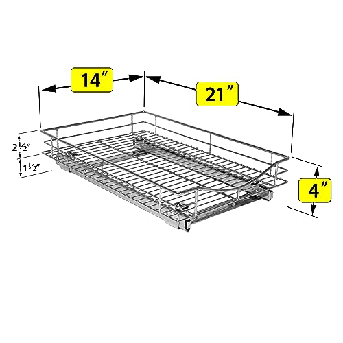 LYNK PROFESSIONAL® Pull Out Cabinet Organizer, Kitchen Slide Out Drawer | 14W x 21D chrome rollout shelf creates easy-access storage for cookware, pantry items and kitchen essentials inside cabinets - size: 14" W x 21" D