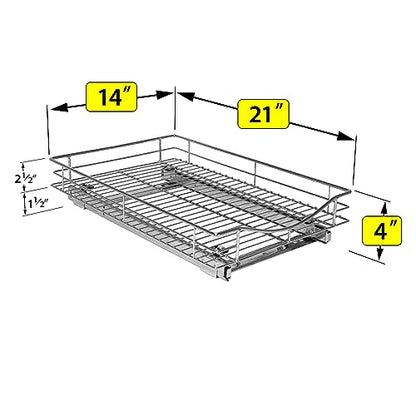 LYNK PROFESSIONAL® Pull Out Cabinet Organizer, Kitchen Slide Out Drawer | 14W x 21D chrome rollout shelf creates easy-access storage for cookware, pantry items and kitchen essentials inside cabinets - size: 14" W x 21" D