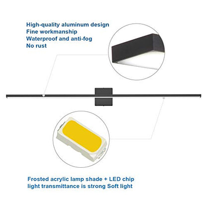 Ralbay 48inch Dimmable Modern LED Black Vanity Light 46W Frosted Aluminum for Bathroom Vanity Lighting Fixtures Cool White 6000K - color: Black-Dimmable, size: 48 inch