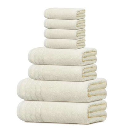 8 Piece Towel Set, 2 XL Bath, 2 Hand, 4 Washcloth, Cream | 100% Cotton, Lighter Weight, Quicker to Dry, Super Absorbent, Perfect for Bathroom - color: Cream