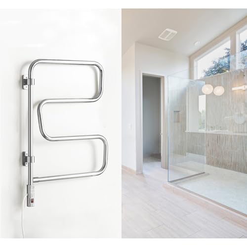 WarmlyYours Elements Heated Towel Rack, 4 Bars, Swivel | Wall-mounted swivel electric towel warmer, polished chrome, plug-in drying rack for bathroom, gentle even warmth