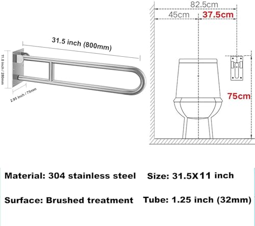 Toilet Grab Bar 31.5inch,Stainless Steel Foldable Bathroom Support Rail,Anti-Slip Handicap Grab Bars Safety Rails, For Seniors,Elderly,Pregnant,Disabled,Shower Grab Bars Supports 350lbs Load-1.26 Tube - style: Foldable 31.5"