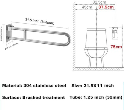 Toilet Grab Bar 31.5inch,Stainless Steel Foldable Bathroom Support Rail,Anti-Slip Handicap Grab Bars Safety Rails, For Seniors,Elderly,Pregnant,Disabled,Shower Grab Bars Supports 350lbs Load-1.26 Tube - style: Foldable 31.5"