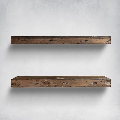 Urbandi Rustic Distressed Floating Shelves, Set of 2, Handmade Out of Pine Wood, 3 Inch Thick, Made in USA (Jacobean, 60Lx3Hx6D) - color: Jacobean, size: 60Lx3Hx6D