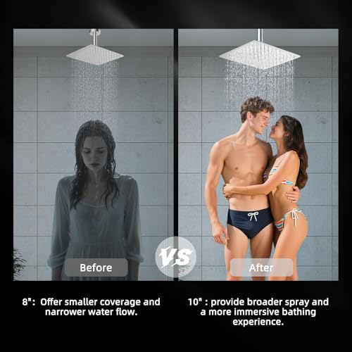 Hibbent All Metal 10x9 Inch Shower Head, High Pressure Stainless Steel Rain Showerheads, Bathroom Rainfall Showerhead with Ultra-thin Design, Adjustable Brass Ball Joint, Silicone Nozzles, Chrome - color: Chrome, size: 10 Inch