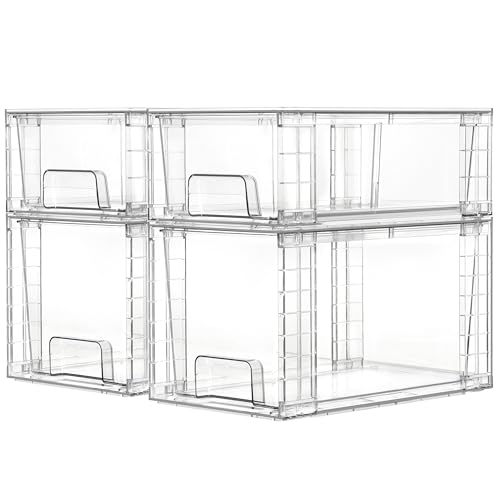 Vtopmart Clear Stackable Storage Drawers, 4 Pack Kitchen Cabinet Set | Medium and Small Pull-Out PET Drawers with Stackable Design for Kitchen Cabinets, Pantry, Under Sink, Medicine - style: 2 Medium+2 Small