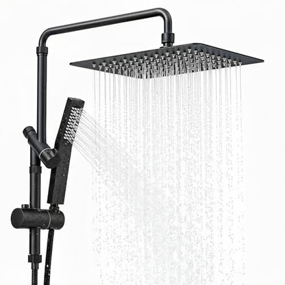 10 Inch Metal Rain Shower Heads with Handheld Spray Combo, Dual Shower Head with Adjustable Slide Bar and Stainless Steel Hose, Height Adjustable, Matte Black - color: Matte Black