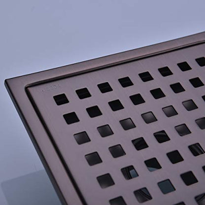 6 inch Stainless Steel Square Shower Floor Drain with Threaded Adapter, Removable Cover Grid Grate, Brushed Bronze Finished - color: Brushed Bronze