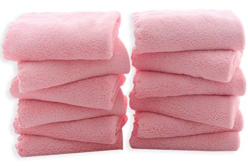 TENSTARS 12 Pack Premium Washcloths Set - Quick Drying - Soft Microfiber Coral Velvet Highly Absorbent Wash Clothes -Multipurpose Use as Bath Fitness, Spa, Facial, Fingertip Towel (Pink) - color: Pink, size: 12 Piece Washcloths