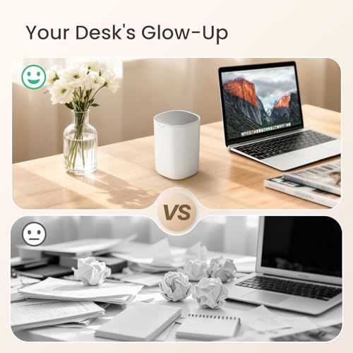 Cesun Mini Desktop Trash Can with Swing Lid, 0.4 Gal Desk Trash Can, White | Removable Lid, Tiny Garbage Can for Tabletop/Counter/Home Office/Makeup Area/Car Interior, Odor Seal, Stain Resistant, Sturdy - color: White
