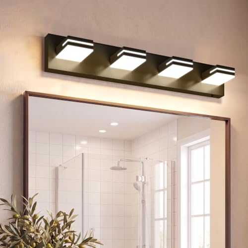VOLISUN Modern 30-Inch 4-Light Black LED Bathroom Vanity Light Fixtures Over Mirror, 5CCT Dimmable, ETL Certificated - color: Matte Black-5CCT, size: 30-Inch