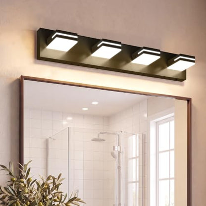 VOLISUN Modern 30-Inch 4-Light Black LED Bathroom Vanity Light Fixtures Over Mirror, 5CCT Dimmable, ETL Certificated - color: Matte Black-5CCT, size: 30-Inch