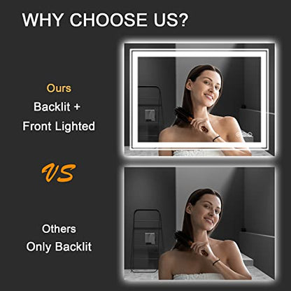 Snowdool 40 x 32 in LED Bathroom Mirror, Front and Backlit, Anti-Fog | Front and Backlit, Stepless Dimming, Anti-Fog, Memory Function - size: 40"L x 32"W