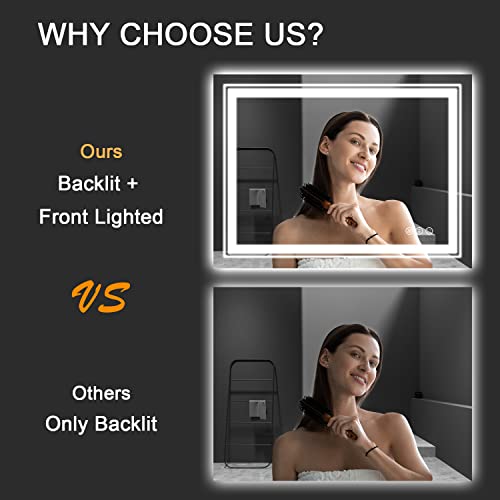 Snowdool 40 x 32 in LED Bathroom Mirror, Front and Backlit, Anti-Fog | Front and Backlit, Stepless Dimming, Anti-Fog, Memory Function - size: 40"L x 32"W
