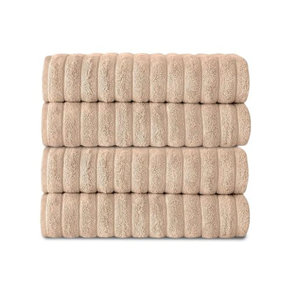 Classic Turkish Towels CTT Premium 4 Pack Bath Towels Set, Made with 100% Turkish Cotton, Spa & Hotel, Quick Drying Towels, Absorbent & Comfy | 27"x54" (Almond Beige) - color: Almond Beige, size: 4-Piece Bath Towel Set