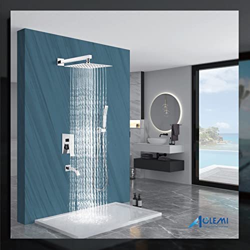 Aolemi Shower Faucet Set with Tub Filler Handheld 10" Head Polish Chrome | Shower Valve and Trim Kit,Handheld Spray,Tub Spout,Single Handle,SUS304,Bathroom Mixer for Remodeling - color: Chrome, size: 10 Inch Shower Head
