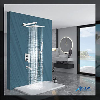 Aolemi Shower Faucet Set with Tub Filler Handheld 10" Head Polish Chrome | Shower Valve and Trim Kit,Handheld Spray,Tub Spout,Single Handle,SUS304,Bathroom Mixer for Remodeling - color: Chrome, size: 10 Inch Shower Head