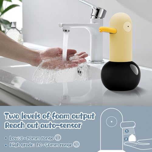 Automatic Foaming Soap Dispenser Duck Head Soap Dispenser | 2-Speed Adjustable Touchless Cute Foaming Hand Soap Dispenser for Bathroom Kitchen, USB Rechargeable, 13.5oz (Blue) - color: Blue