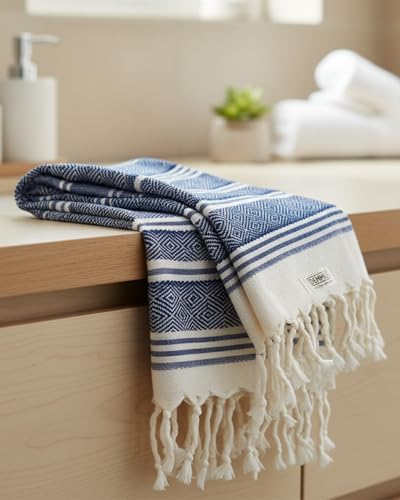 DEMMEX Organic Turkish Hand Towels for Bathroom – 100% Oeko-TEX Certified Turkish Cotton, Quick Dry, Lightweight Kitchen & Travel Towels, Diamond Weave, Large 18x36 Inches, Set of 2, Navy Blue - color: Navy