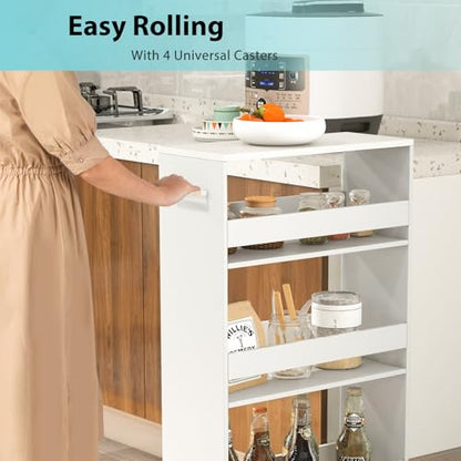 POWERSTONE 4-Tier Slim Storage Cart, Narrow Kitchen Rolling Cart w/Handle & Open Shelves, Skinny Slide Out Utility Organizer Trolley for Kitchen Bathroom Laundry Small Spaces White - color: White