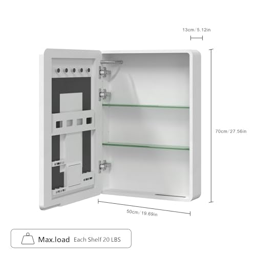 basenji 19"x27" Medicine Cabinet with Mirror, Anti-Fog, Aluminum Alloy Body | Tri- Color Dimmable Lights, Adjustable Shelves, Storage Behind Door, Tissue Holder