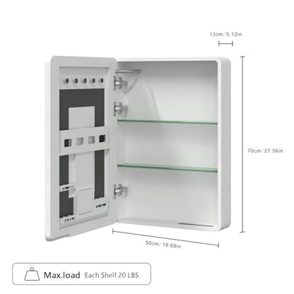 basenji 19"x27" Medicine Cabinet with Mirror, Anti-Fog, Aluminum Alloy Body | Tri- Color Dimmable Lights, Adjustable Shelves, Storage Behind Door, Tissue Holder