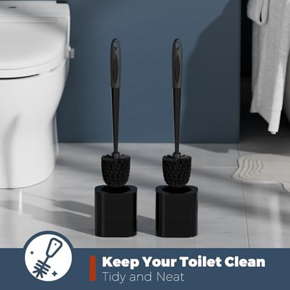 Holaloha Toilet Brush and Holder Set, Space Saving, 2 Pack, Black | Bathroom Accessories, Ergonomic Silicone Handle, Dense Bristles, Deep Cleaning, Scrubber, Compact Design - color: Black