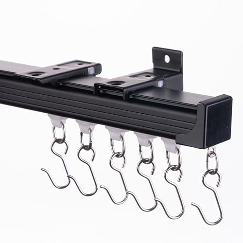 Ceiling Curtain Track 6ft to 9ft, Adjustable Curtain Track Ceiling/Wall Mount, Heavy Duty Aluminum Curtain Track Rods with Roller Hooks - Curtain Rail System for Grommet/Pleated Drape, Black - color: Black, size: 3ft-9ft