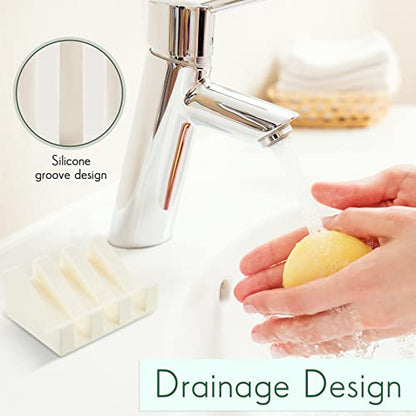 2 Pieces Silicone Soap Dish Self Draining Soap Dish Shower Waterfall Bar Soap Holder Tray with Drain Soap Saver for Kitchen Bathroom Accessories (Black,Cream White) - color: Black, Cream White