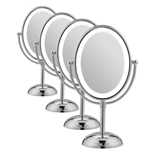 Conair Lighted Makeup Mirror, LED Vanity Mirror, 1X/7X Magnifying-Mirror, Double Sided, Battery Operated in Polished Chrome, 8.4 x 5.5 x 8 inches (Pack of 4) - size: 4.7"L x 8"W (Pack of 4), style: Battery Operated