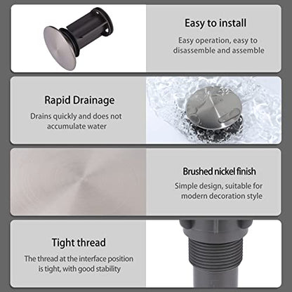Bathroom Sink Stopper, Pop Up Drain Stopper for Bathroom Sink with Overflow, Built-in Anti-Clogging Strainer, Brushed Nickel - color: Brushed Nickel, style: Style A: pop up drain