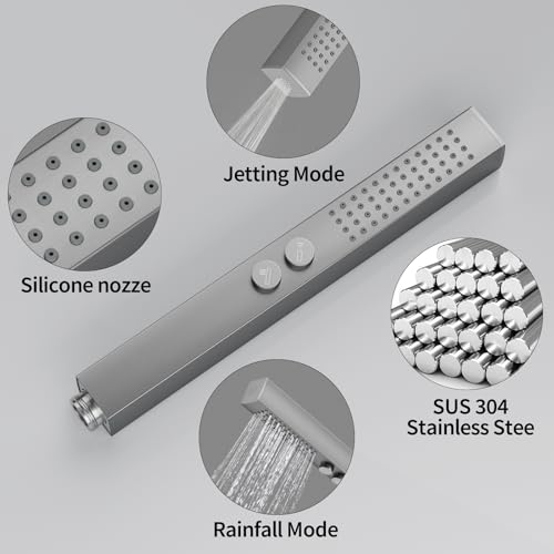 RUMOSE Rainfall Shower System with 4 Full Body Jet 4 Mode Shower Faucet Set | 12 Inch Rain Shower Head, 2 in 1 Handheld Spray, Brushed Nickel Brass Shower Jet Shower Fixtures, Wall Mounted - color: Brushed Nickel