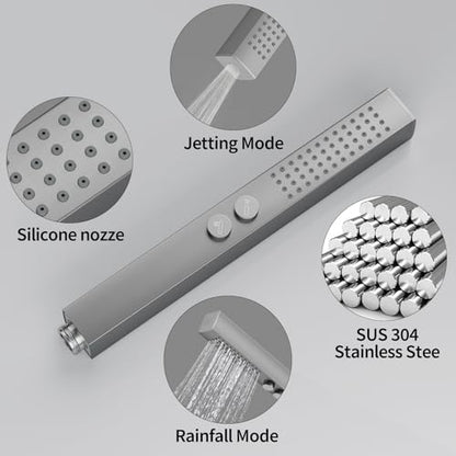 RUMOSE Rainfall Shower System with 4 Full Body Jet 4 Mode Shower Faucet Set | 12 Inch Rain Shower Head, 2 in 1 Handheld Spray, Brushed Nickel Brass Shower Jet Shower Fixtures, Wall Mounted - color: Brushed Nickel