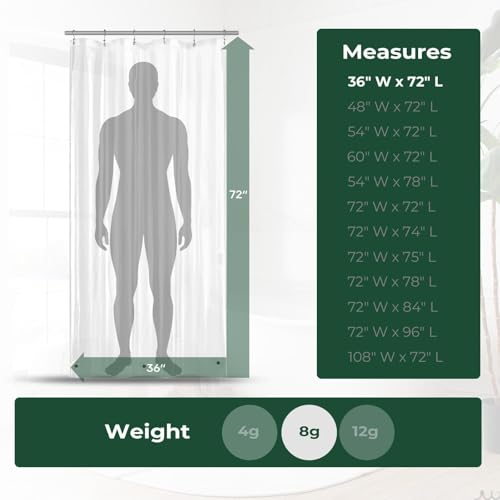 Clear Shower Curtain Liner with Side Suction Cups, Premium PEVA Plastic Shower Liner with 3 Magnets, Waterproof Bathroom Curtain, 36 x 72, Heavy Duty Clear - color: 2. 8g Clear, size: 36"W x 72"L (Pack of 1)