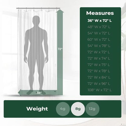 Clear Shower Curtain Liner with Side Suction Cups, Premium PEVA Plastic Shower Liner with 3 Magnets, Waterproof Bathroom Curtain, 36 x 72, Heavy Duty Clear - color: 2. 8g Clear, size: 36"W x 72"L (Pack of 1)