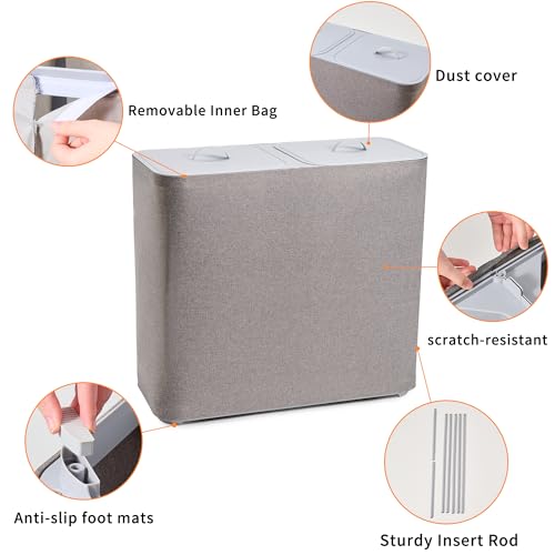 150L Laundry Hamper with Lid,Large Portable 2 Dividers Dirty Clothes Basket | with Handles for Bedroom Laundry Room Closet Bathroom College Dorm, Grey