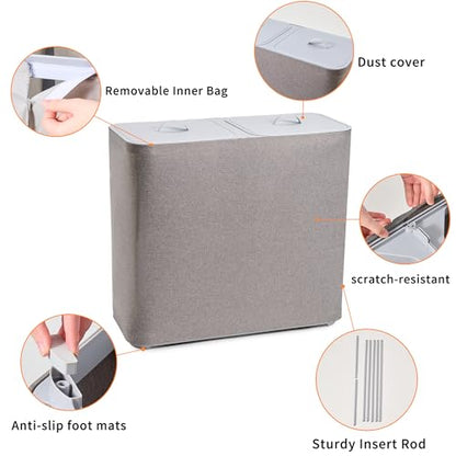 150L Laundry Hamper with Lid,Large Portable 2 Dividers Dirty Clothes Basket | with Handles for Bedroom Laundry Room Closet Bathroom College Dorm, Grey