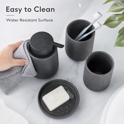 Ceramic Bathroom Accessories Set, foaming soap Dispenser,Bathroom soap and Toothbrush Holder Set,4 Piece with Soap Dispenser, Soap Dish, Toothbrush Holder and Cup, Grey