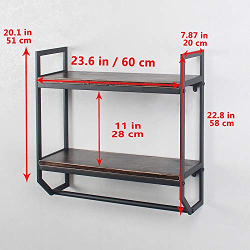 2-Tier Metal Industrial 23.6" Bathroom Shelves Wall Mounted,Rustic Wall Shelf Over Toilet,Towel Rack with Towel Bar,Utility Storage Shelf Rack, Floating Shelves Towel Holder,Retro Black - color: A