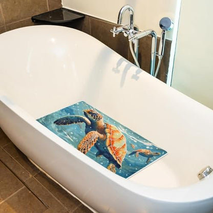 Bath Tub Mat Non Slip 15.1 x 26.8 Inch, Sea Turtle Pattern Eco Friendly Bathmat with Suction Cups Drain Holes Shower Tub Mats - color: Multi 05