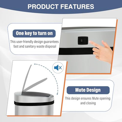 PayLessHere | 13 Gallon Stainless Steel Trash Can | Steel | Pack of 1 | Automatic Touchless Lid with Motion Sensor | Kitchen Garbage Can with Waterproof Design | for Home, Office, Bathroom - color: Stainless Steel