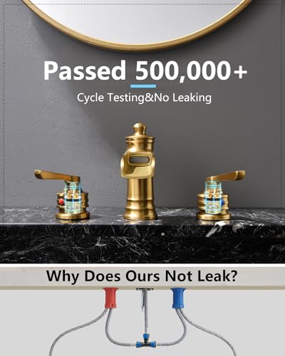 Fapully Brushed Gold Bathroom Sink Faucet, Waterfall Bathroom Faucets 3 Hole, 8 Inch Widespread Bathroom Faucet with Pop-up Drain, 2-Handle Faucet for Bathroom Sink Vanity RV - color: Brushed Gold
