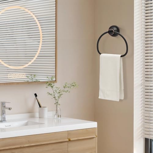 Bronze Bathroom Hand Towel Holder, ORB Towel Ring Holder, Wall Mounted Towel Rack Hanger Home Half Round Bathroom Hardware Accessory Modern - color: Bronze
