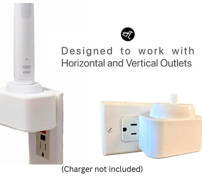 Burd - Electric Oral-B Tooth Brush Wall/Outlet Holder/Mount/Cord Organizer (Charger not Included), White