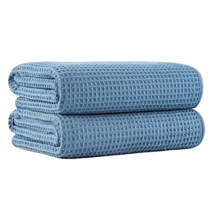 MICROFI New Microfiber Waffle Bath Towels, 2 Pieces, Oversized, Soft, Absorbent, Fast Drying, Lint Free 430 GSM (30''x60''/76cm x 152cm) - color: Blue